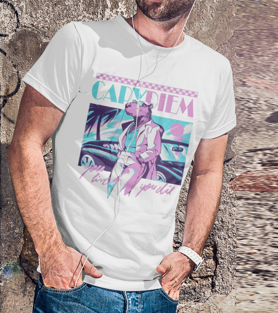 Capydiem Retro Cool Capybara You Live You Die 80s Aesthetic T-Shirt