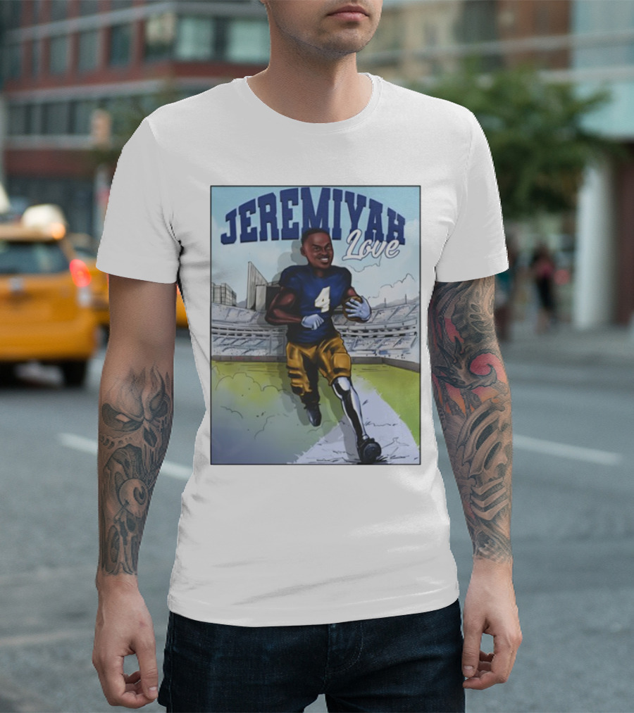 Jeremiyah Love Running In Stadium Number 4 T-Shirt