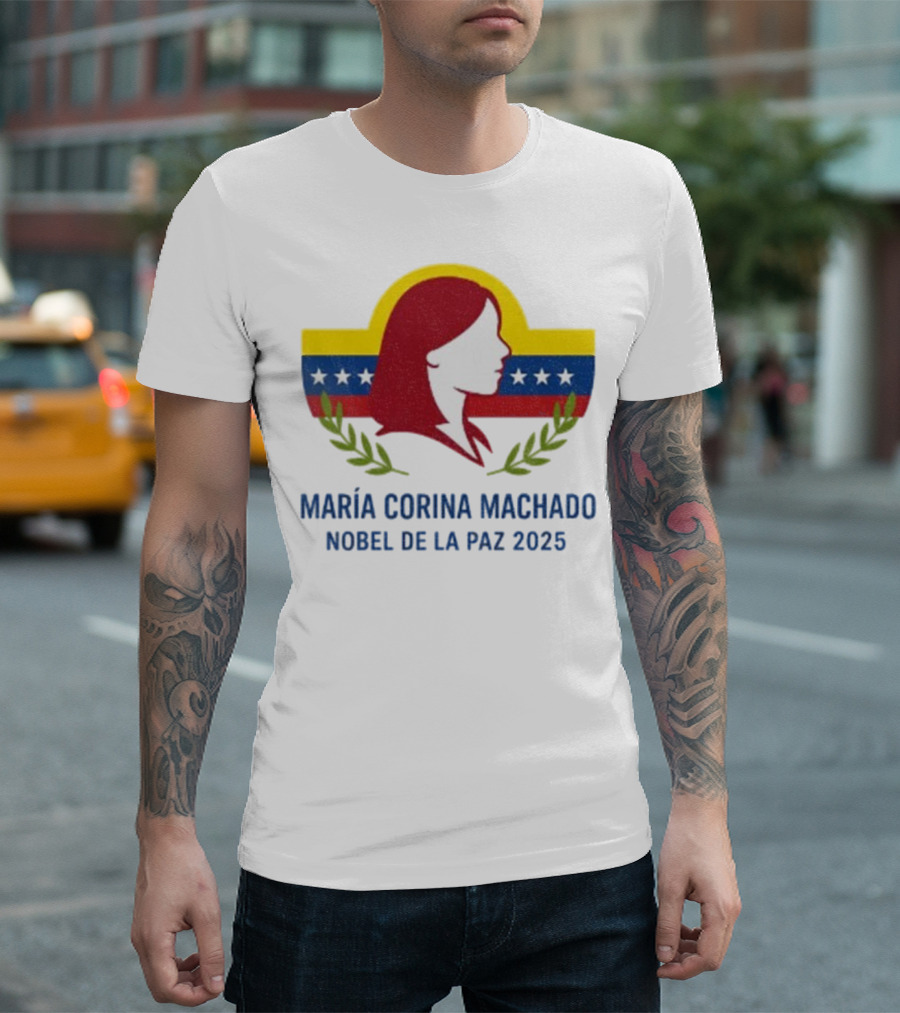 María Corina Machado Nobel De La Paz 2025 Venezuelan Flag Laurels T-Shirt