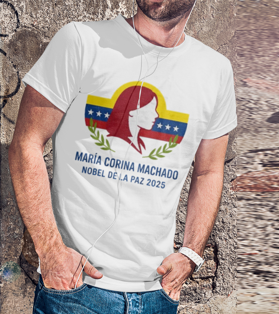 María Corina Machado Nobel De La Paz 2025 Venezuelan Flag Laurels T-Shirt