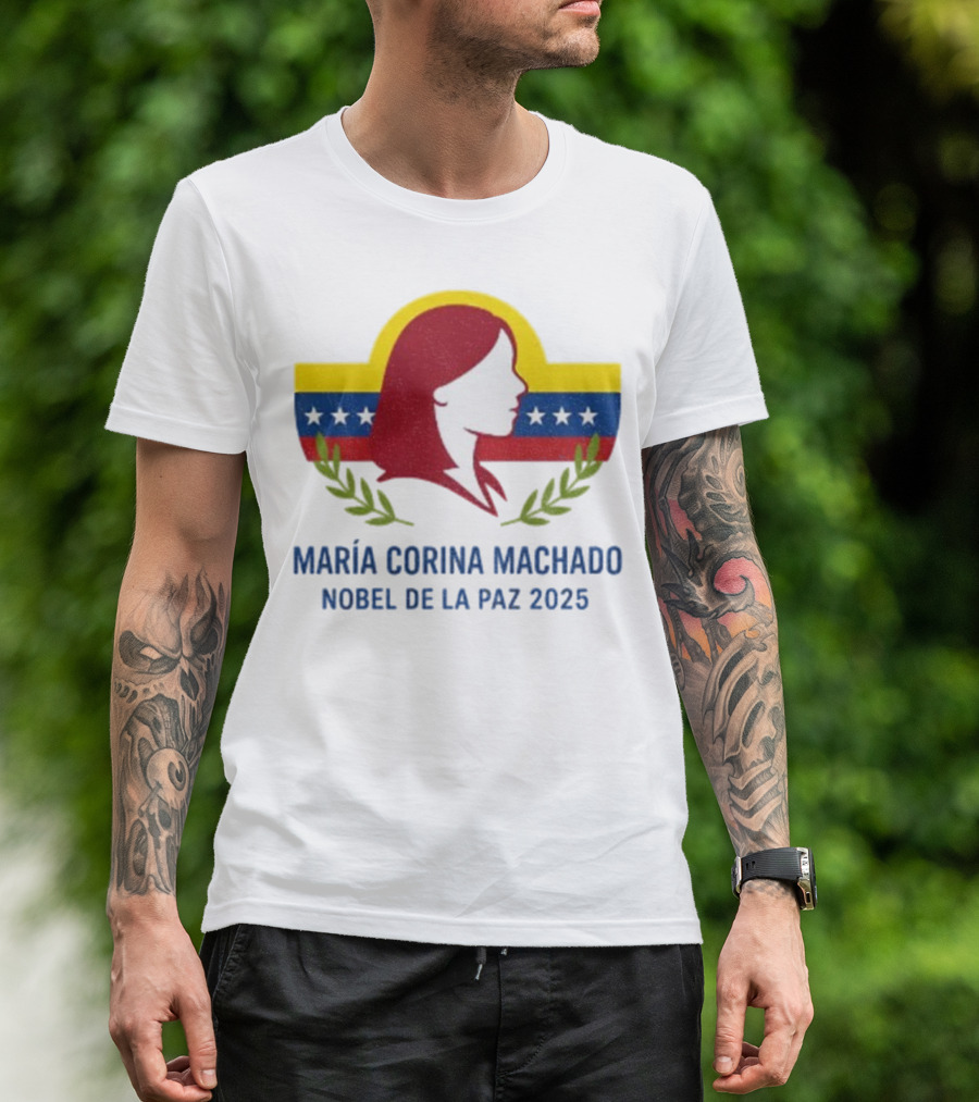 María Corina Machado Nobel De La Paz 2025 Venezuelan Flag Laurels T-Shirt