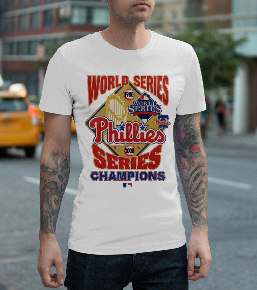 Philadelphia Phillies 1980 2008 World Series Champions Logo MLB T-Shirt