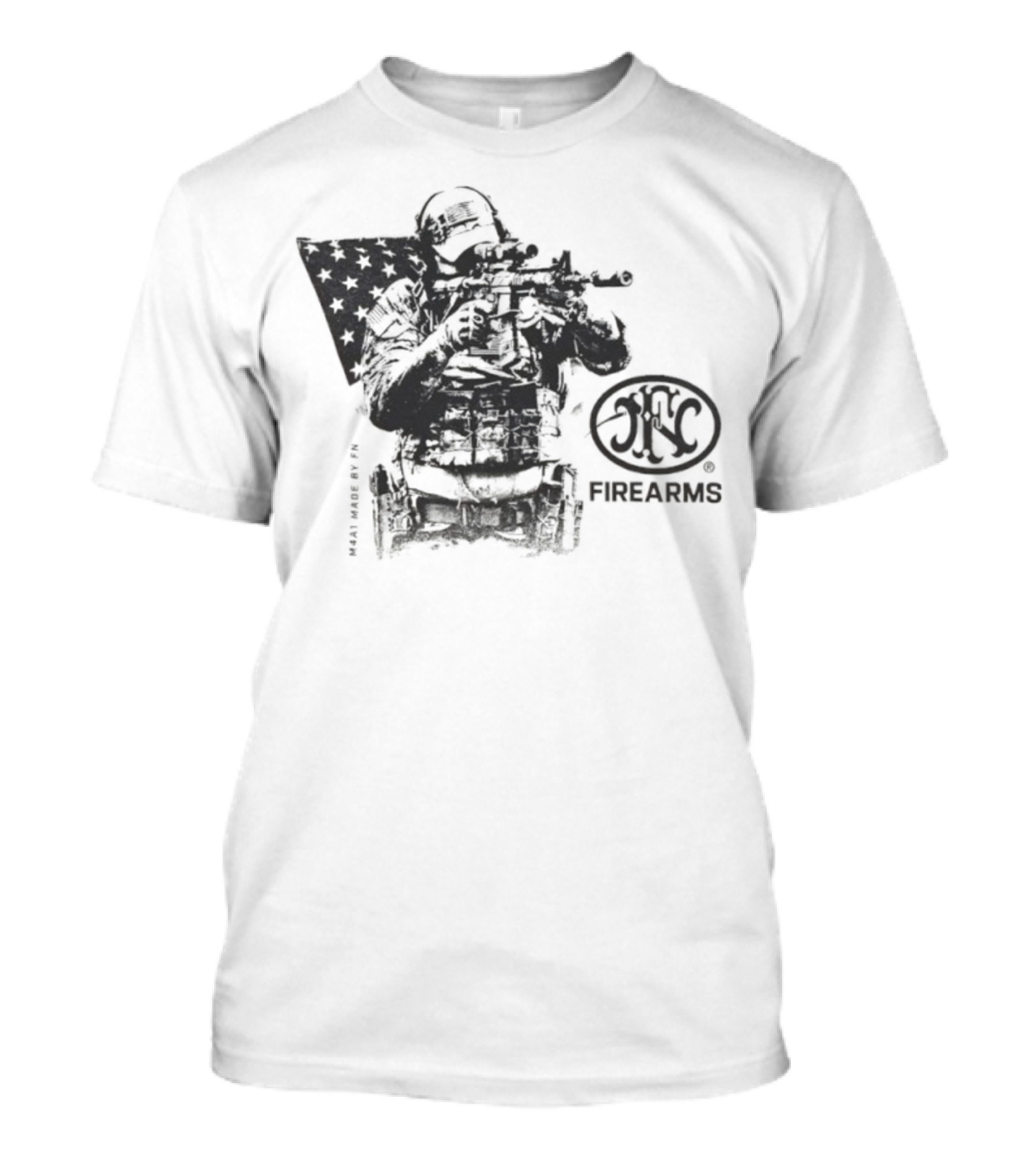 FN Herstal M4A1 Soldier Battle USA Firearms Veteran Flag Tribute T-Shirt