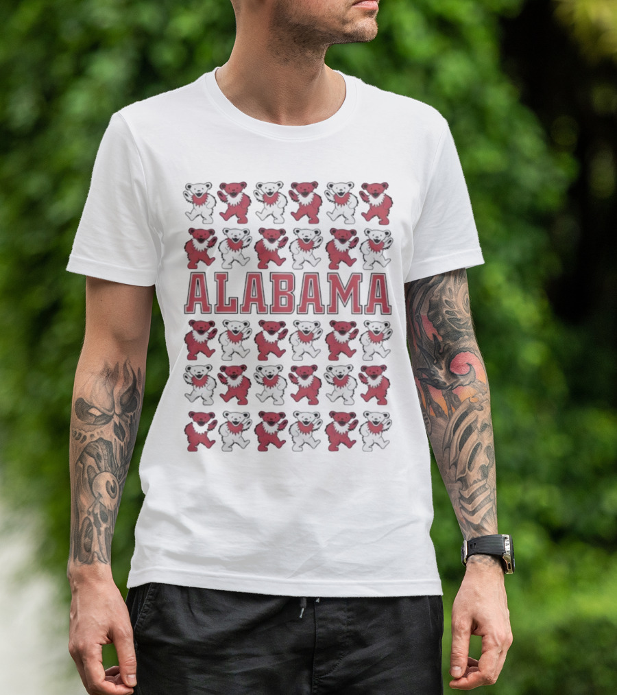 Alabama Crimson Tide Grateful Dead Bears Pattern T-Shirt