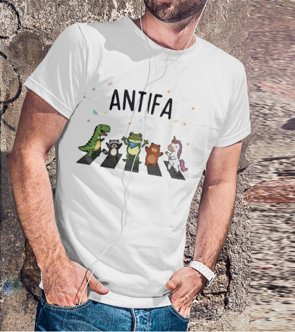 Antifa Frog Dinosaur Raccoon Unicorn Abbey Road Protest T-Shirt