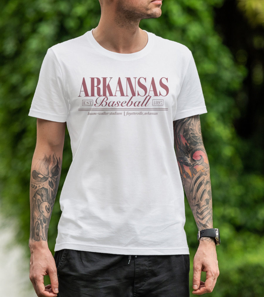 Arkansas Baseball 80’s Style Baum-Walker Stadium Fayetteville Est 1897 T-Shirt