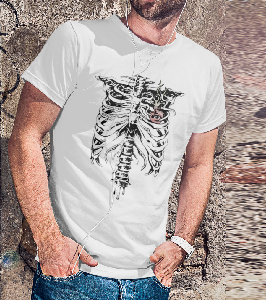 Feel It In My Bones Skeleton Ribcage Flaming Heart T-Shirt