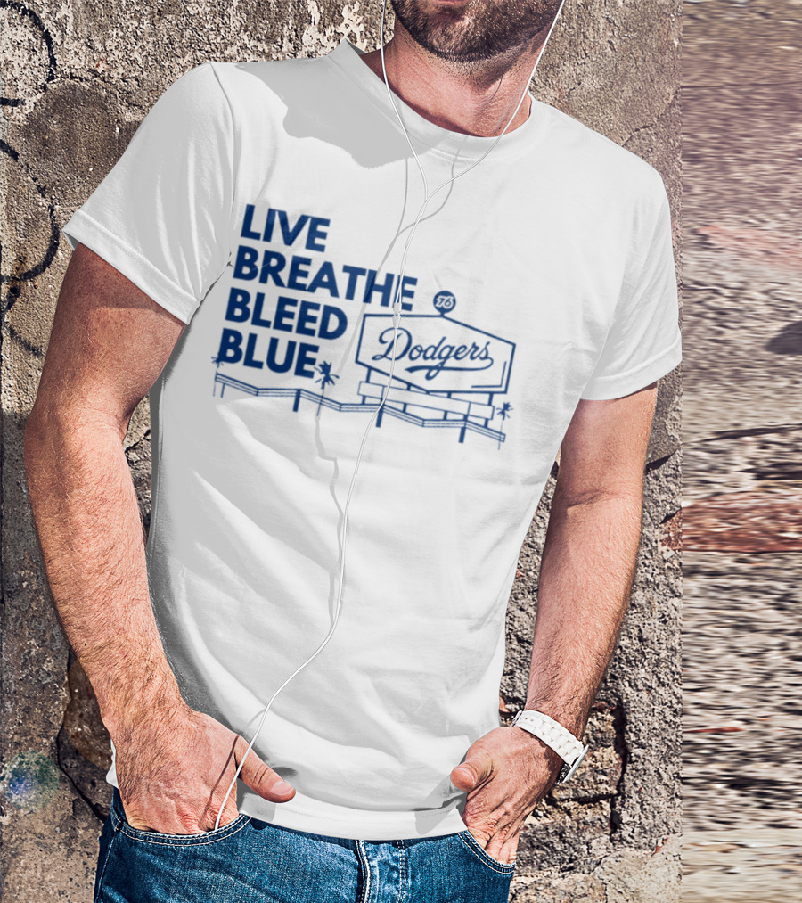 Live Breathe Bleed Blue Dodgers Logo Palm Trees T-Shirt