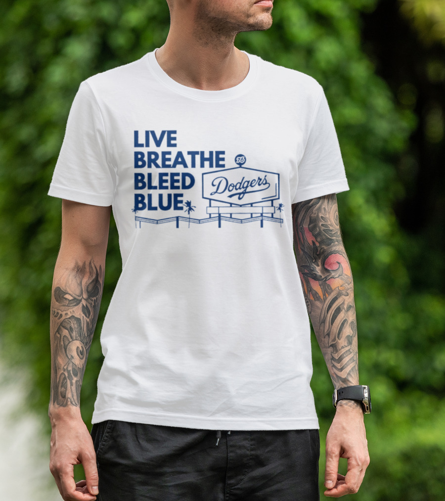 Live Breathe Bleed Blue Dodgers Logo Palm Trees T-Shirt
