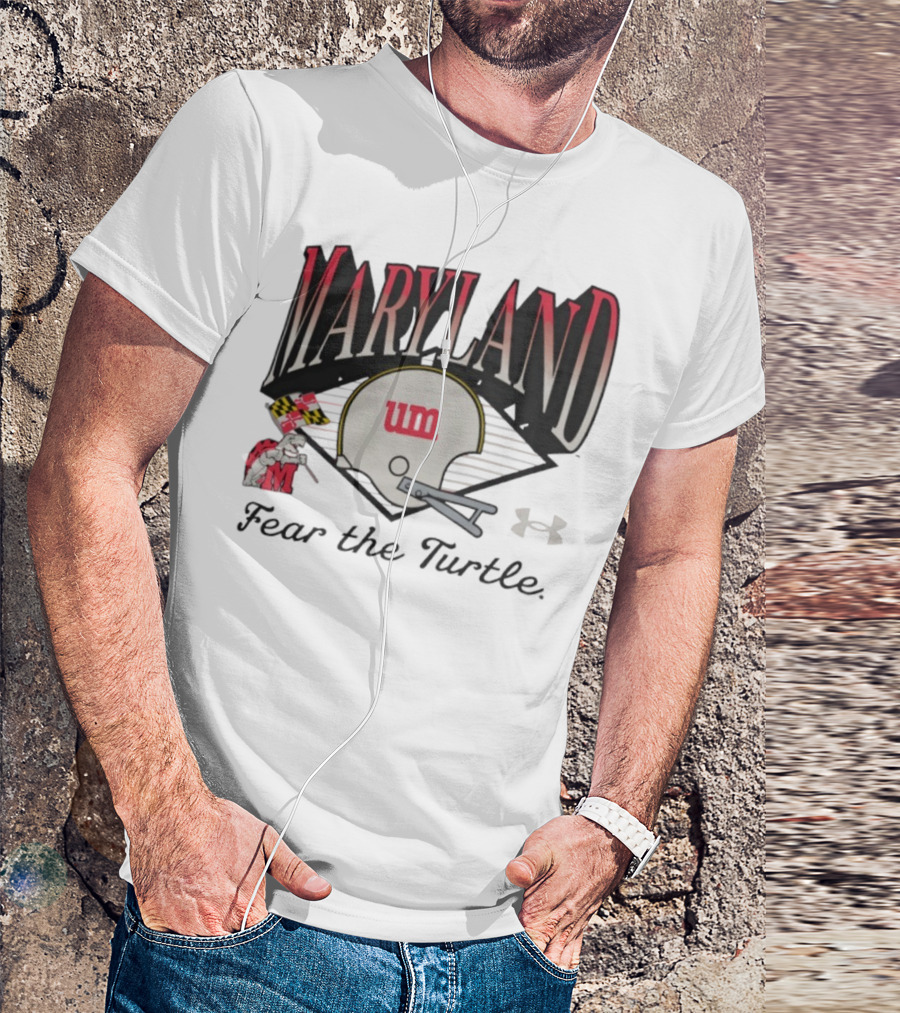 Maryland Terrapins Fear The Turtle UM Football Helmet And Under Armour Logo T-Shirt