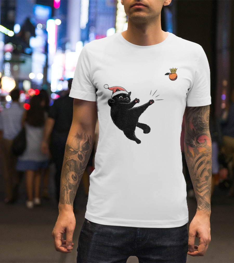 Black Cat Santa Hat Kicking Crowned Orange No Kings Christmas Anti-Trump T-Shirt