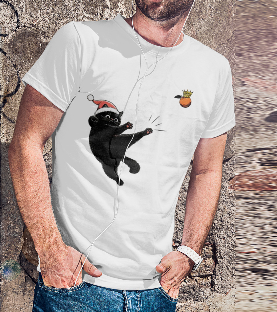 Black Cat Santa Hat Kicking Crowned Orange No Kings Christmas Anti-Trump T-Shirt