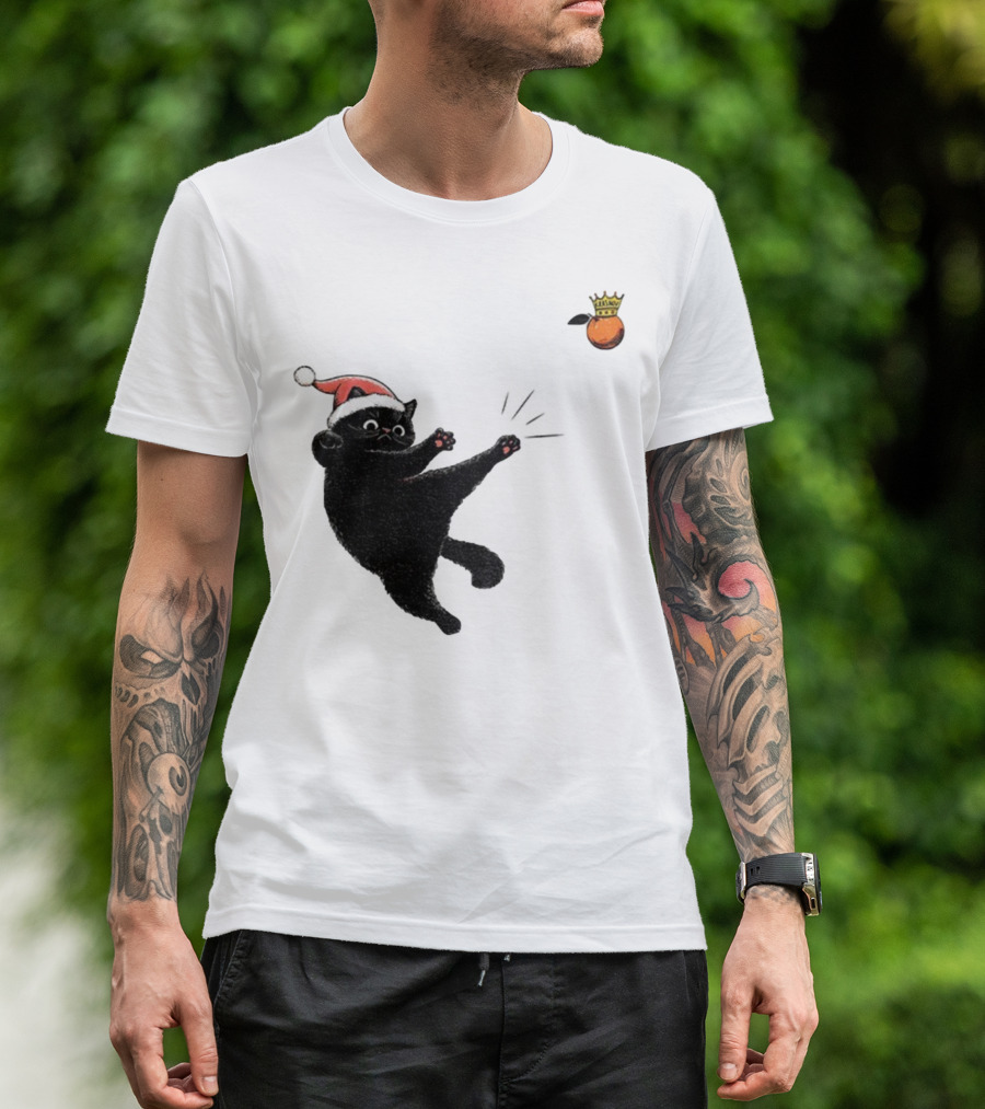 Black Cat Santa Hat Kicking Crowned Orange No Kings Christmas Anti-Trump T-Shirt