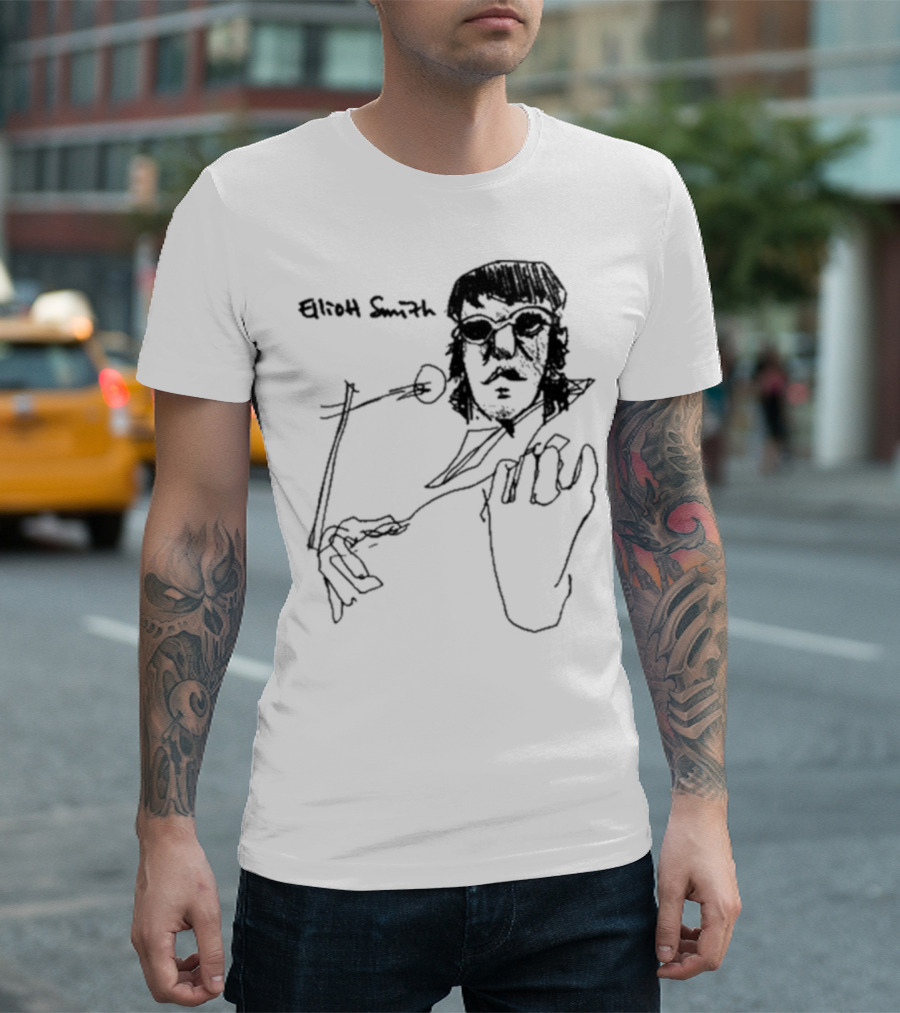 Elliott Smith Blue Fools Hand-Drawn Microphone Sketch T-Shirt