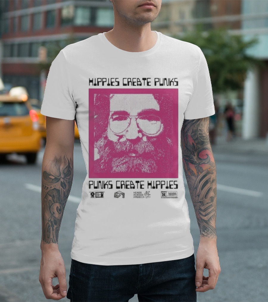 Hippies Create Punks Punks Create Hippies Heads Iconic Beard Glare T-Shirt