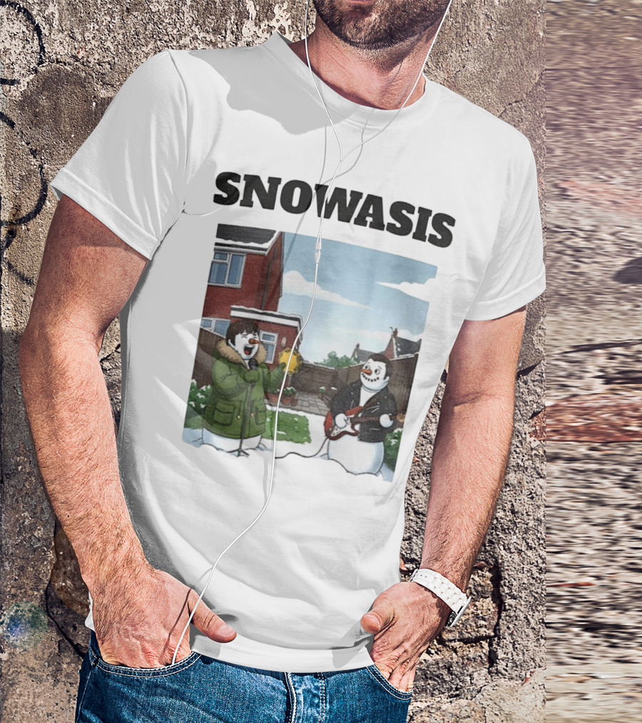 Snowasis Snowman Winter Oasis Vintage Guitar Tambourine Scene T-Shirt