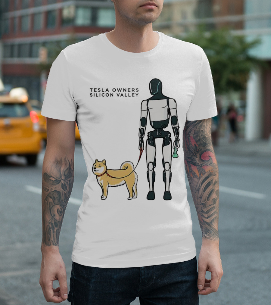 Tesla Owners Silicon Valley Optimus Robot Walking Doge Dog T-Shirt