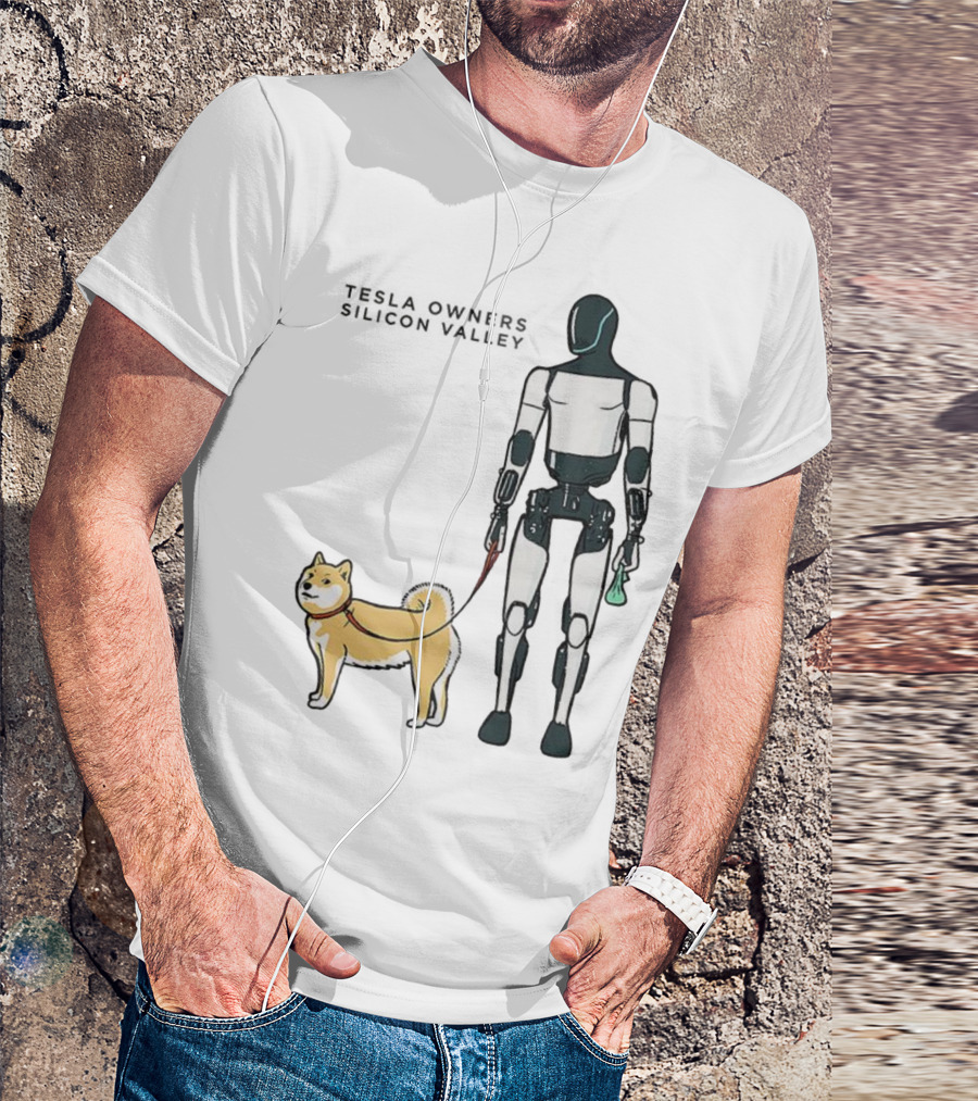 Tesla Owners Silicon Valley Optimus Robot Walking Doge Dog T-Shirt