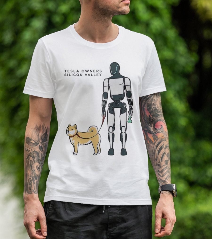 Tesla Owners Silicon Valley Optimus Robot Walking Doge Dog T-Shirt
