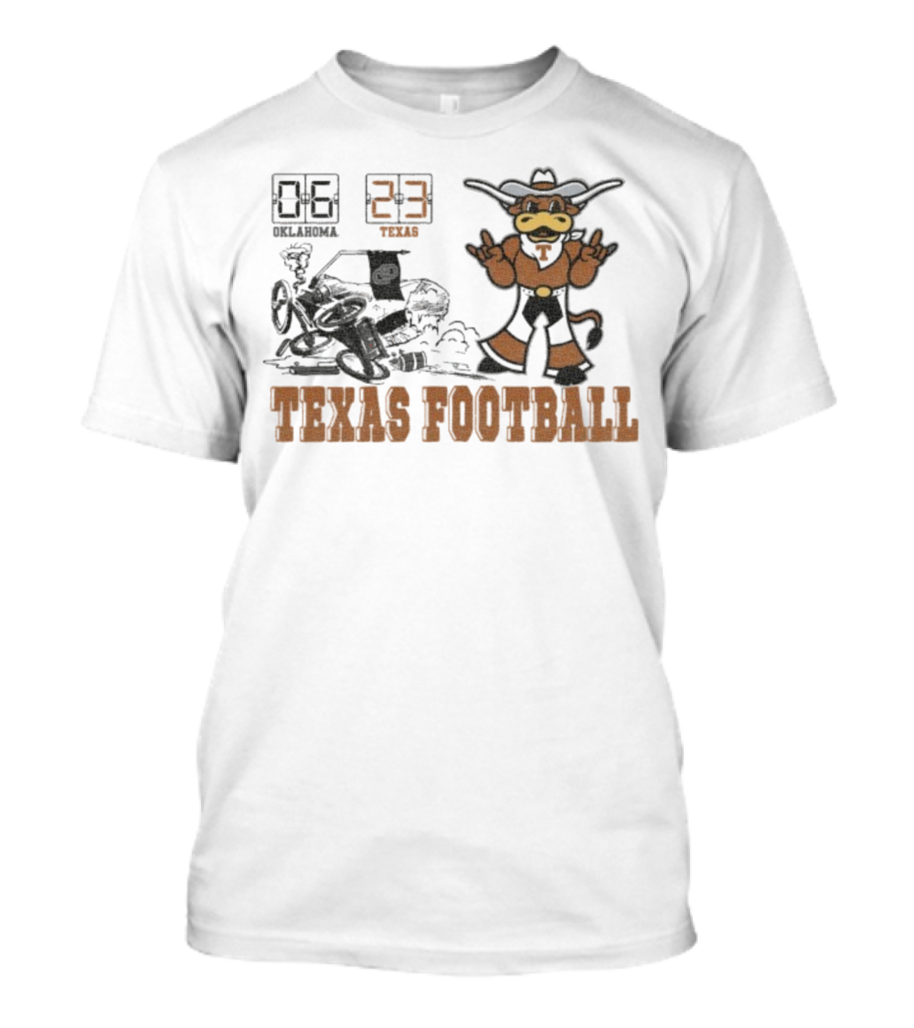 Oklahoma 6 Vs Texas 23 Longhorns Football Mascot Showdown 2025 T-Shirt