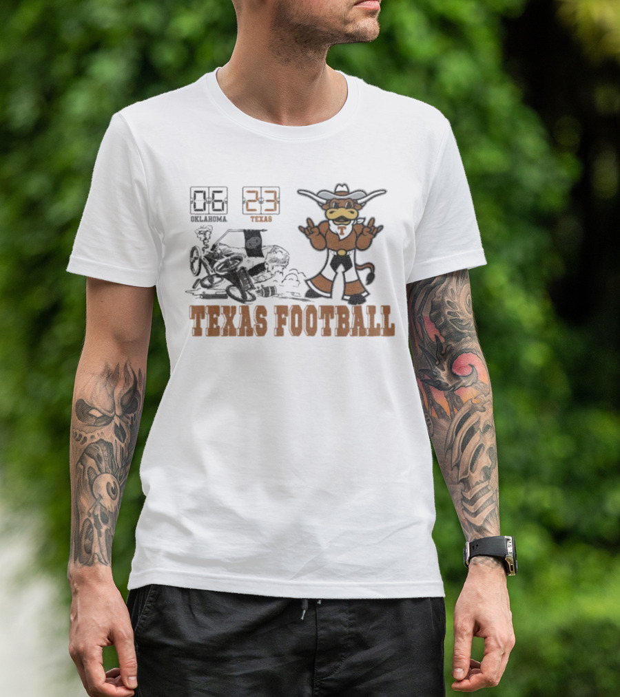 Oklahoma 6 Vs Texas 23 Longhorns Football Mascot Showdown 2025 T-Shirt