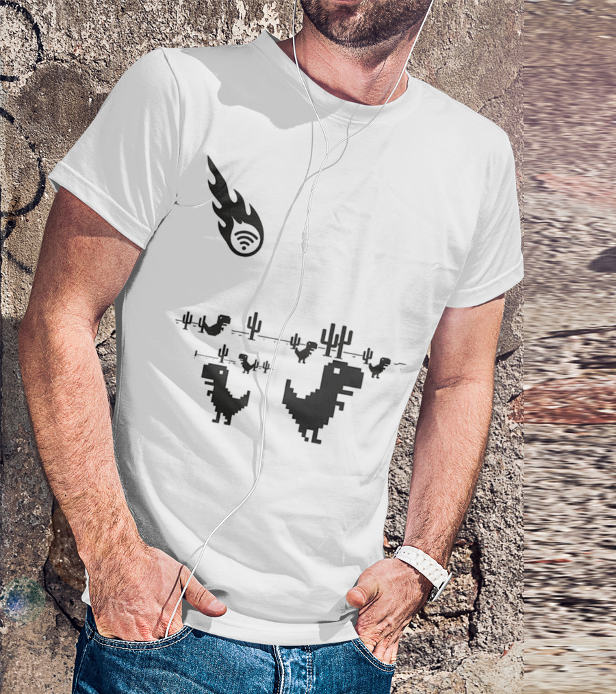 WiFi Meteor Extinction Dinosaur Game Pixel Art T-Shirt