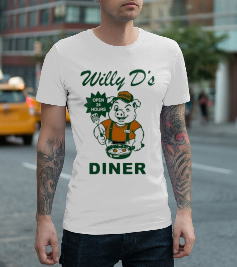 Wilderado Willy D's Diner Open 24 Hours Pig Cooking Eggs T-Shirt