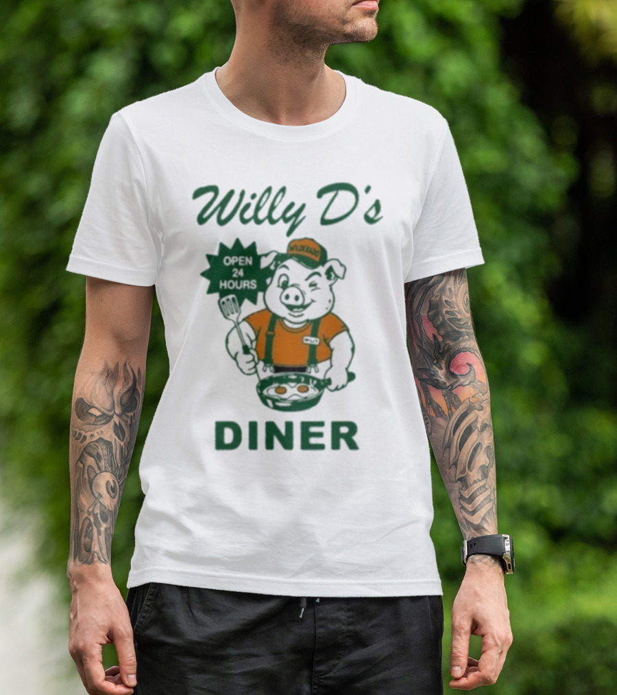 Wilderado Willy D's Diner Open 24 Hours Pig Cooking Eggs T-Shirt