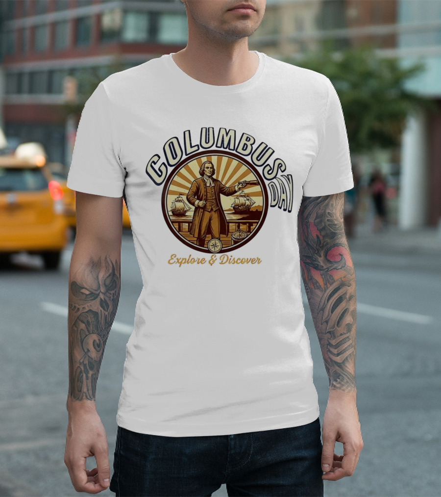 Columbus Day Explore And Discover Retro Vintage Style T-Shirt