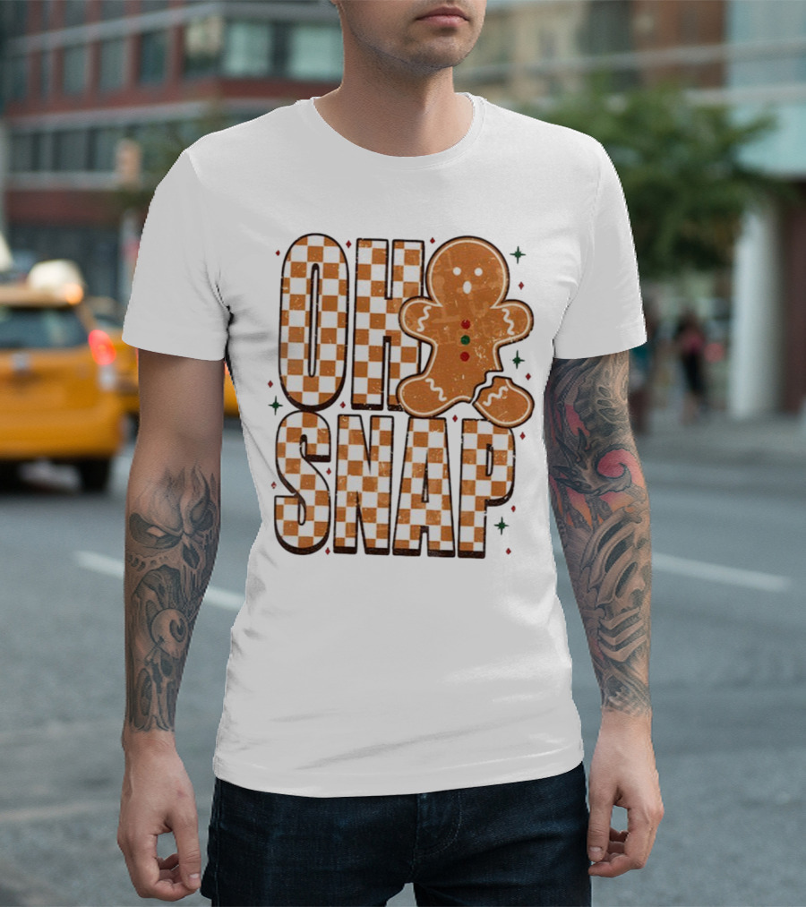 Oh Snap Gingerbread Merry Christmas Checkered Pattern T-Shirt