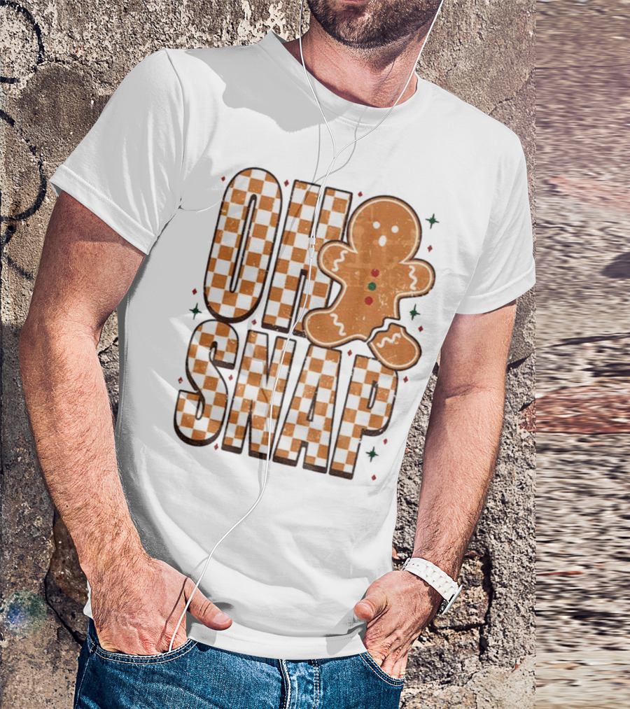 Oh Snap Gingerbread Merry Christmas Checkered Pattern T-Shirt