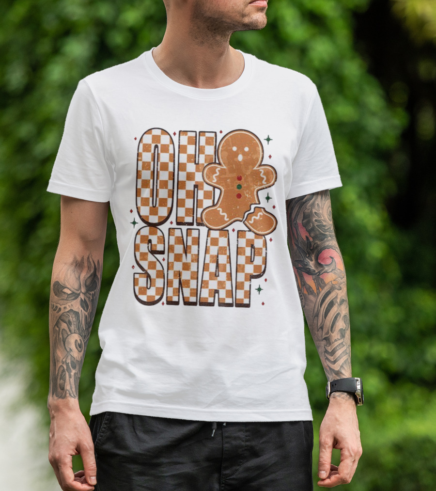 Oh Snap Gingerbread Merry Christmas Checkered Pattern T-Shirt