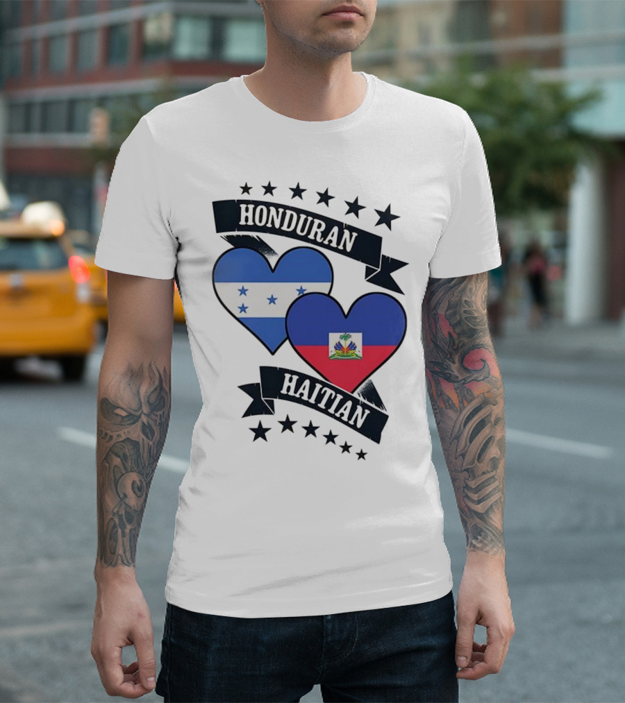 Honduran Haitian Heart Flags Stars Banner T-Shirt