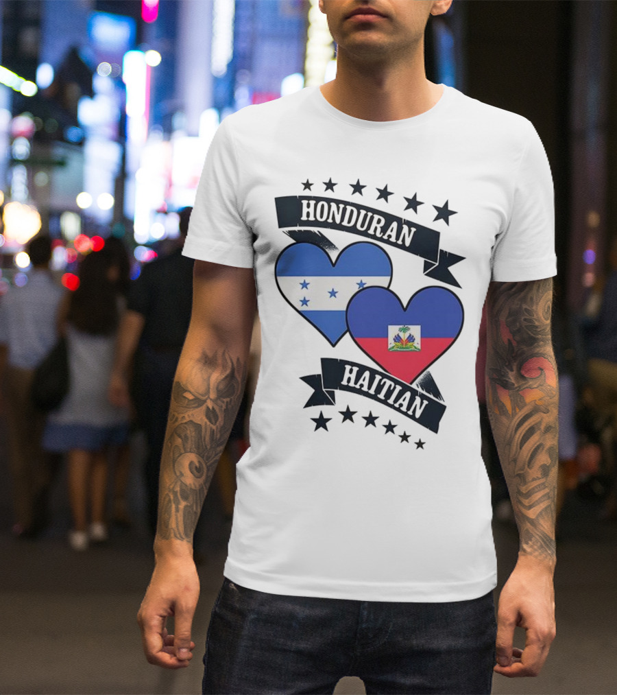 Honduran Haitian Heart Flags Stars Banner T-Shirt