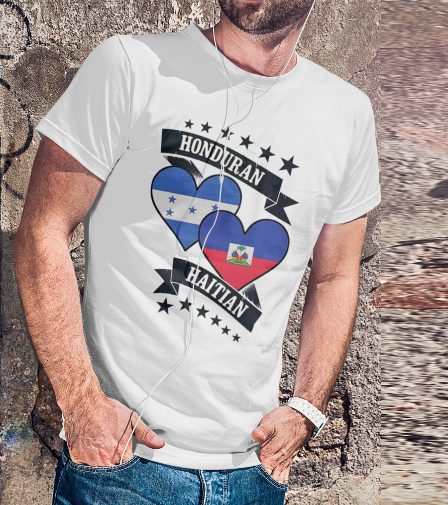 Honduran Haitian Heart Flags Stars Banner T-Shirt