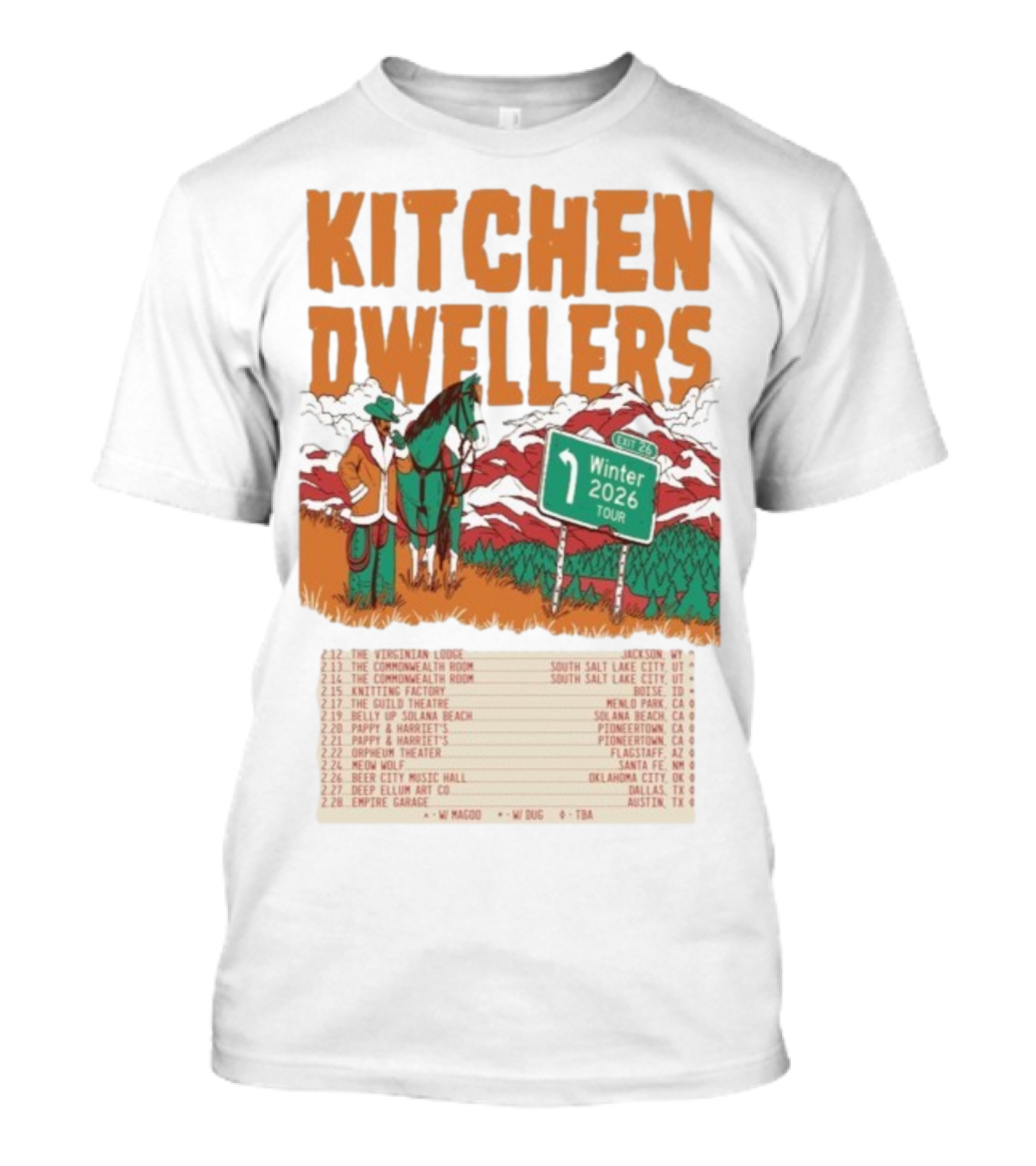Kitchen Dwellers Winter Tour 2026 Exit 26 Music Venues And Dates T-Shirt