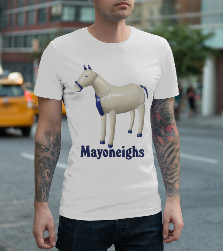Mayoneighs Horse Creamy Figurine Blue Accents T-Shirt