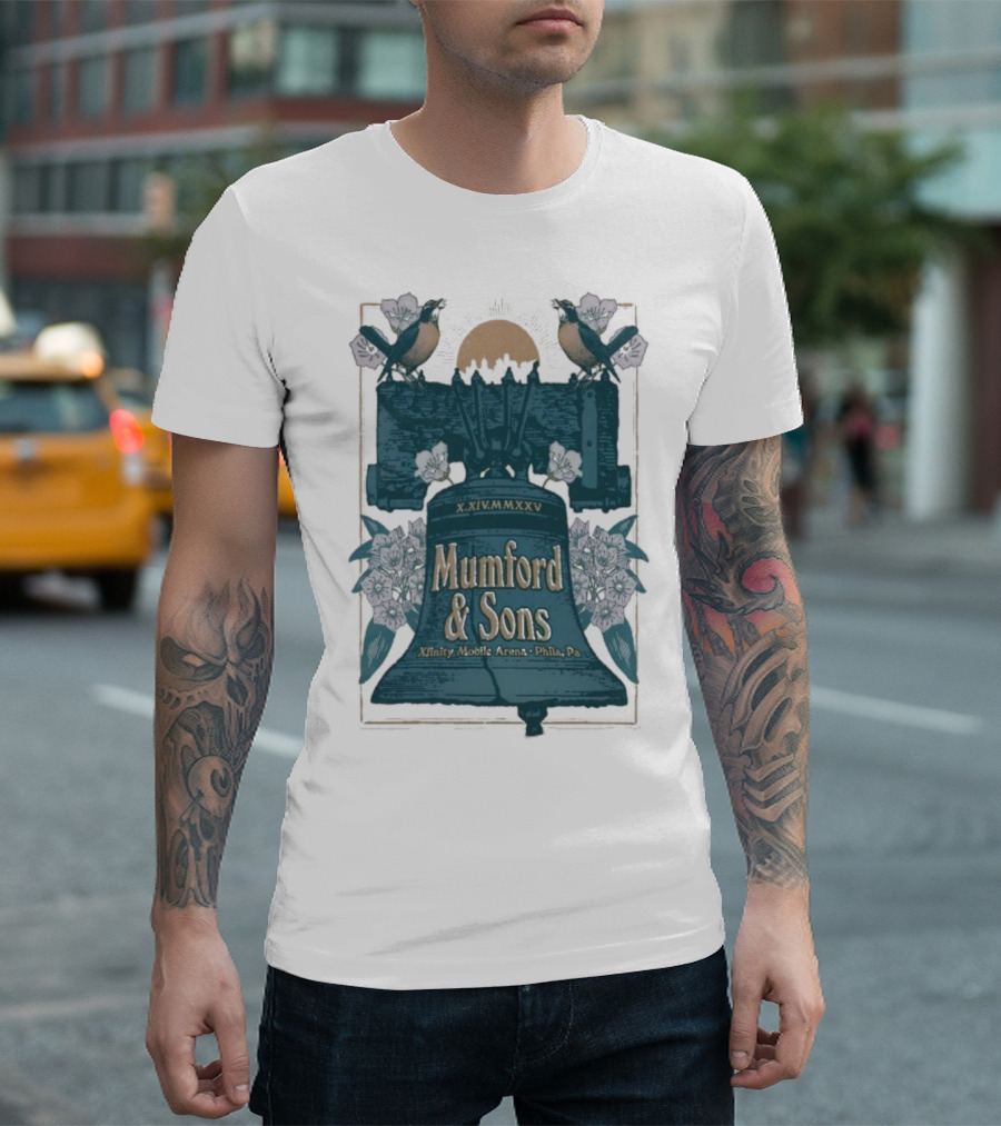Mumford And Sons Philadelphia 10.14.2025 Liberty Bell Floral Design T-Shirt