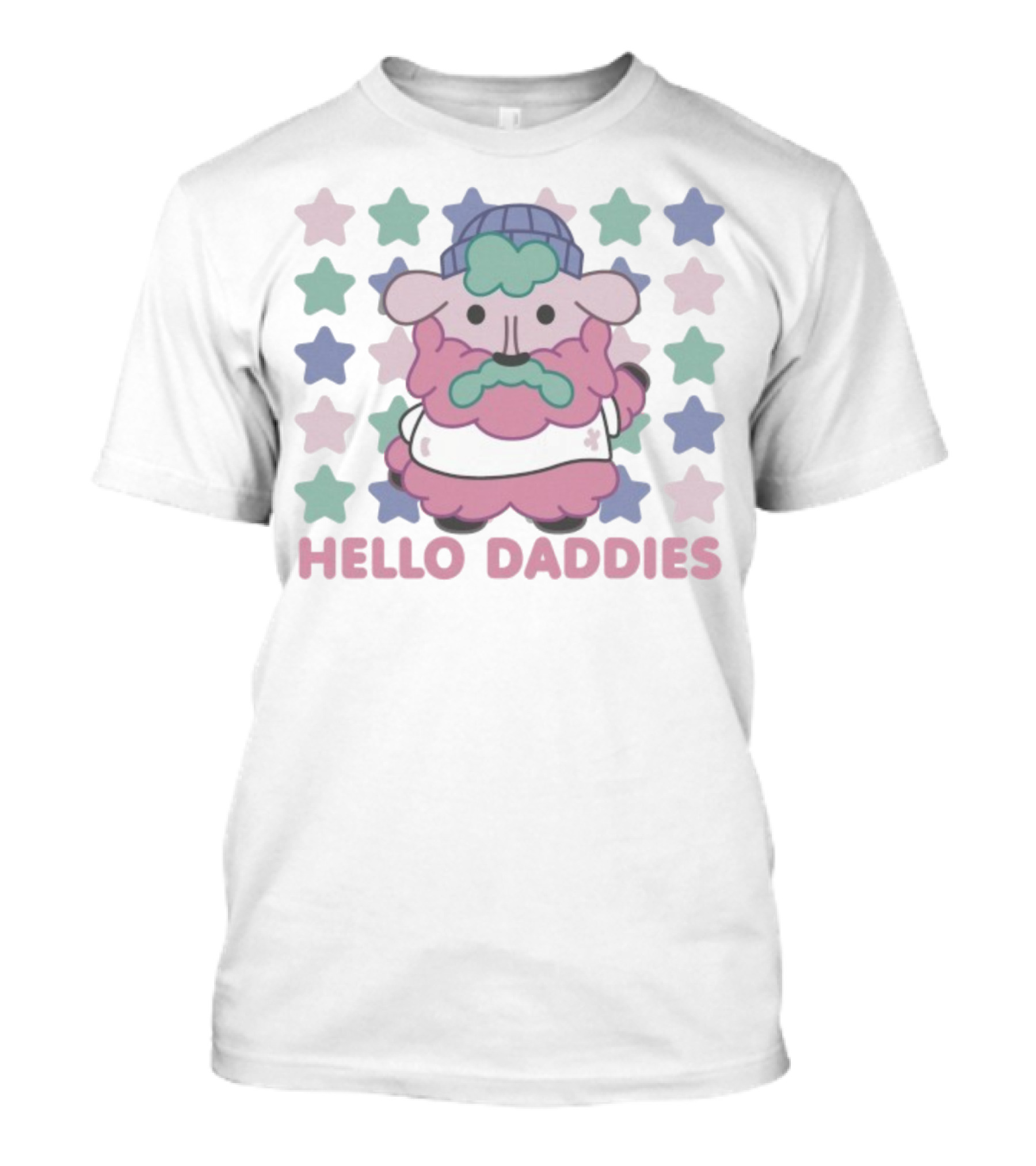 Hello Daddies Pink Bearded Sheep Star Pattern T-Shirt