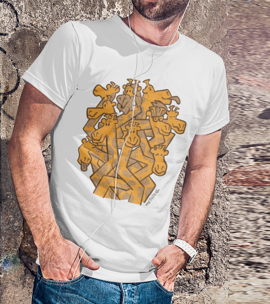 Mythical Gentle Giants Giraffe Cartoon Ensemble T-Shirt