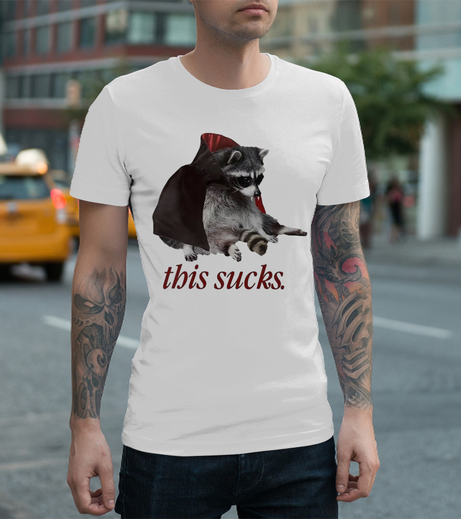 Raccoon Vampire Cape This Sucks Halloween T-Shirt
