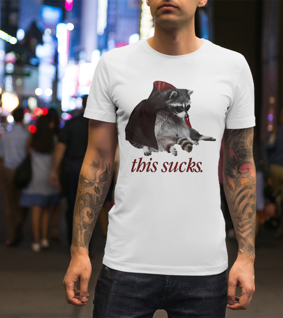 Raccoon Vampire Cape This Sucks Halloween T-Shirt