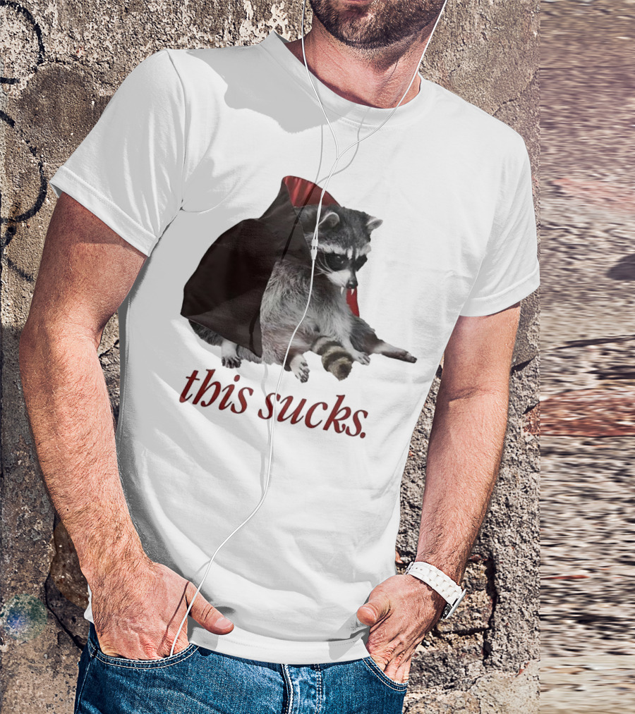 Raccoon Vampire Cape This Sucks Halloween T-Shirt