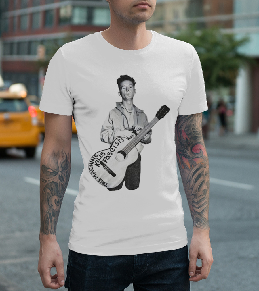 Woody Guthrie This Machine Kills Fascists Anti-Fascist Vintage Guitar Message T-Shirt