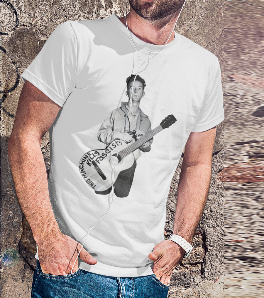 Woody Guthrie This Machine Kills Fascists Anti-Fascist Vintage Guitar Message T-Shirt