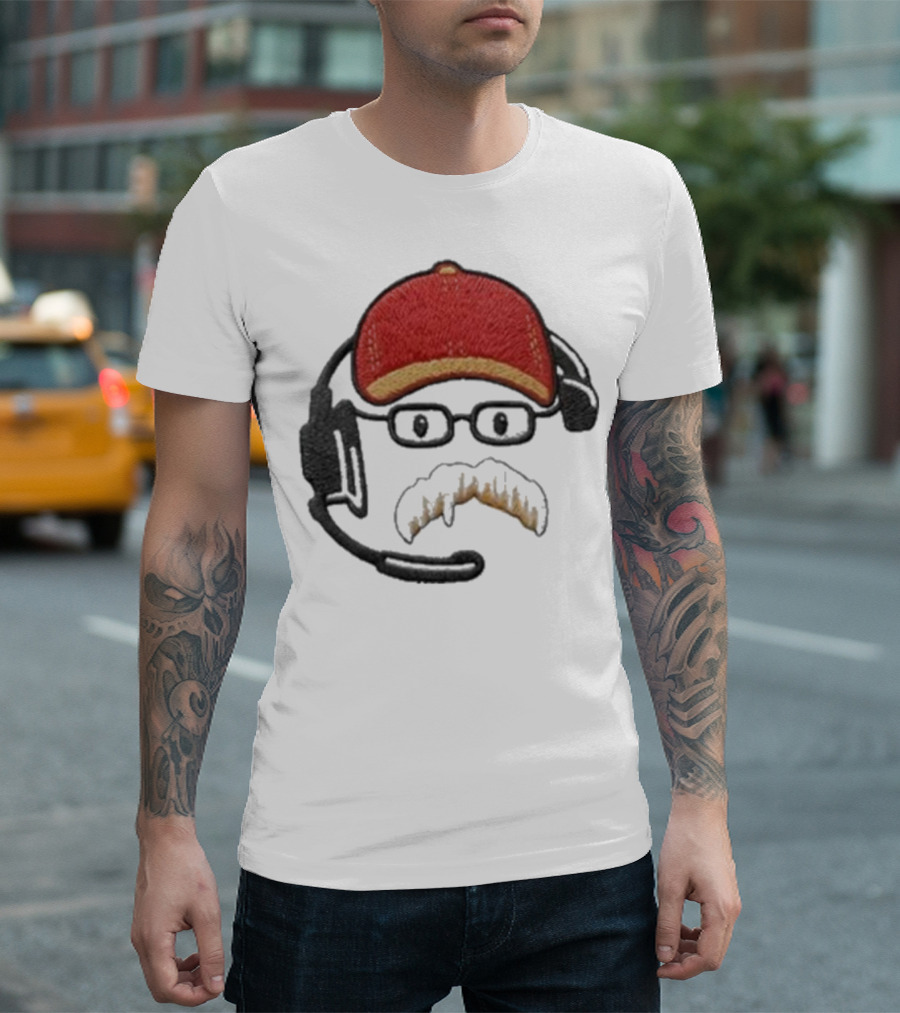 Andy Reid Kansas City Chiefs Coach Embroidered Patch Style with Red Cap and Headset T-Shirt