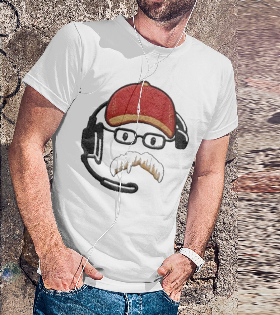 Andy Reid Kansas City Chiefs Coach Embroidered Patch Style With Red Cap And Headset T-Shirt