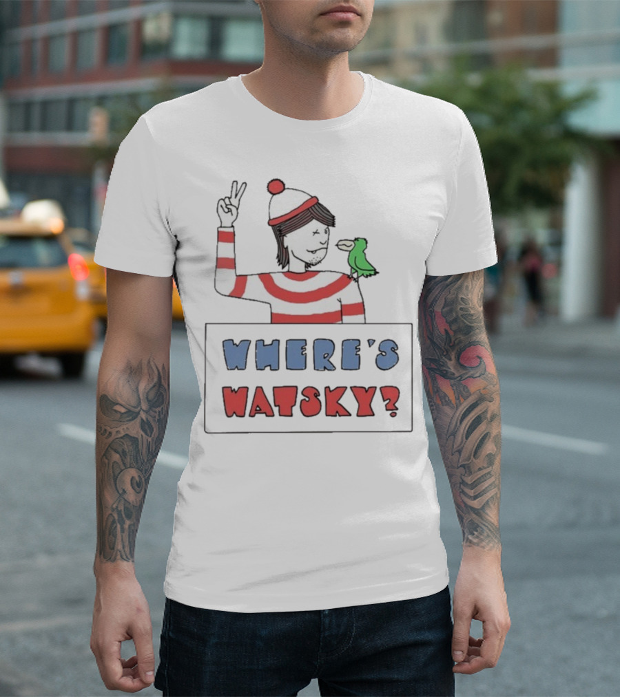 Where's Watsky Striped Outfit Peace Sign Cartoon Bird T-Shirt