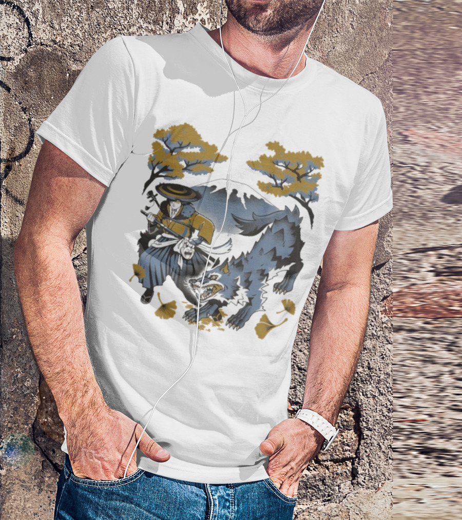 Ghost Of Yotei The Hunters Ukiyo-e Warrior With Wolf Mythical Scene T-Shirt