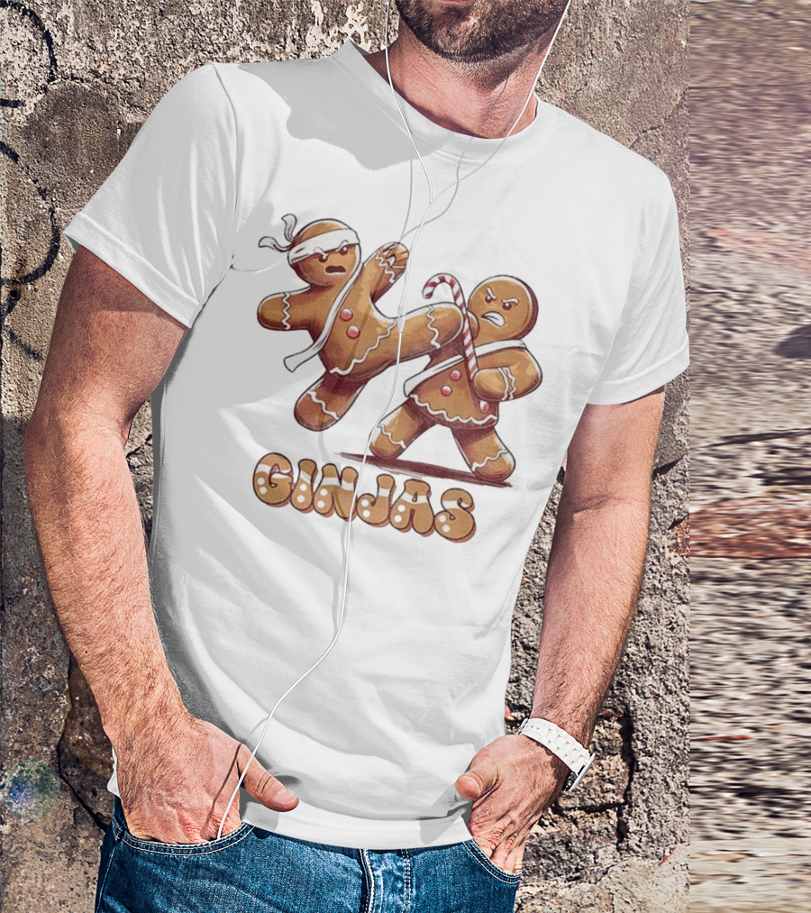 Gingerbread Man Karate Ginjas Merry Christmas Candy Cane Fight T-Shirt